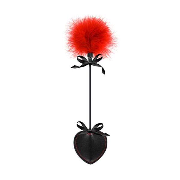 Cravache coeur noire bdsm avec plumeau rouge 